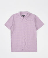 Diamond Plate Towel Color Blocked Short Sleeve Button Down Shirt - Mauve